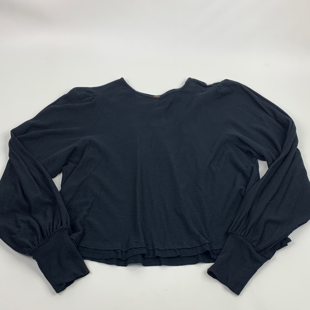 Free People Black Long Sleeve Top Pleated and Bell sleeves Size Large